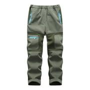 Zwiiyzr 2025 5-16Y Kids Boys Girls Snow Pants Fleece Lined Plush Solid Color Keep Warm Windbreak Water Proof Outdoor Hiking Ski Pants Olive Green